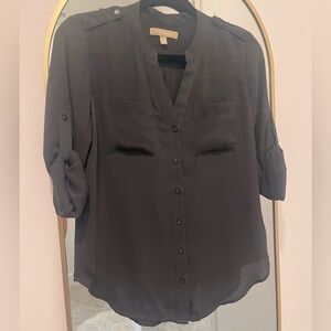 Banana Republic Sheer Charcoal Drapey Utility Blouse, size Petite XS